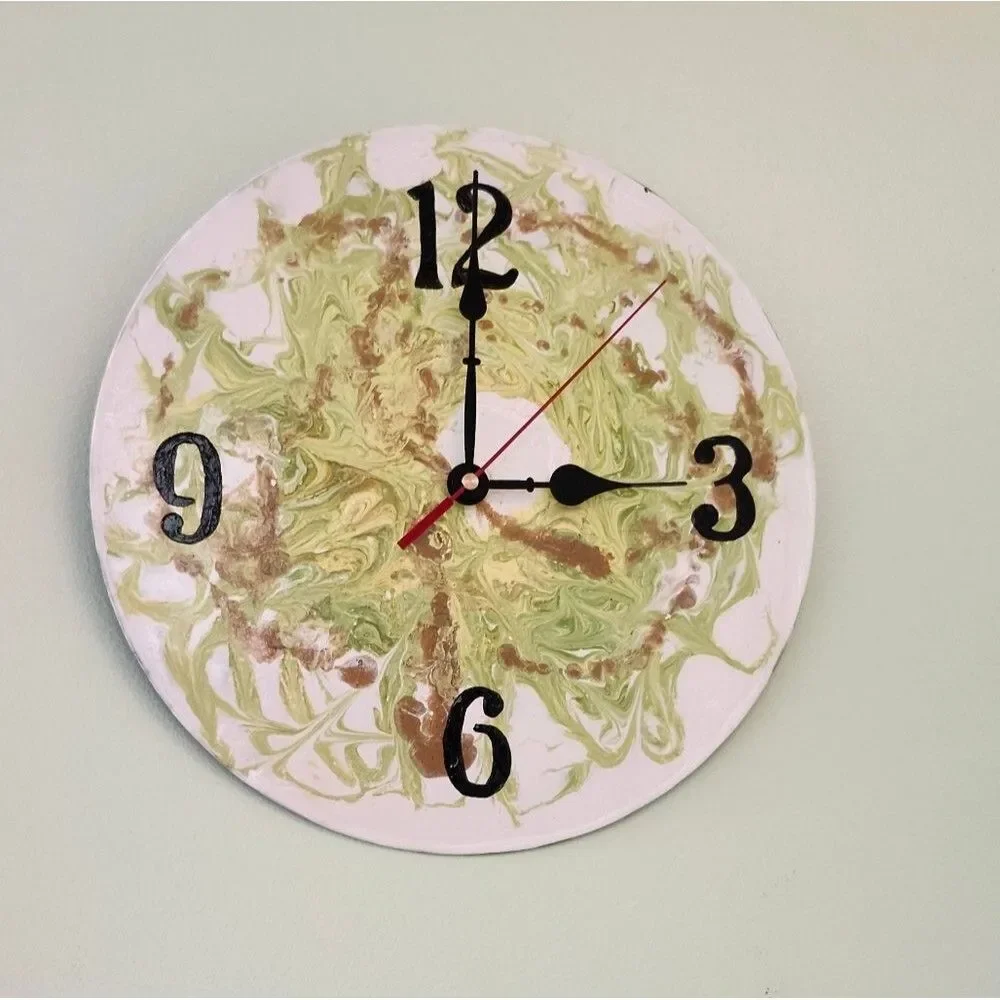 Hand Crafted Abstract Hanging Wall Clock Analog Vinyl Record Fluid Art Decor